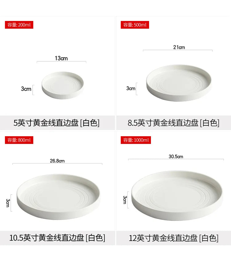 High end white ceramic steak brushed tableware, ceramic salad pasta plate dinner set plates and dishes ceramic plate sushi plate.