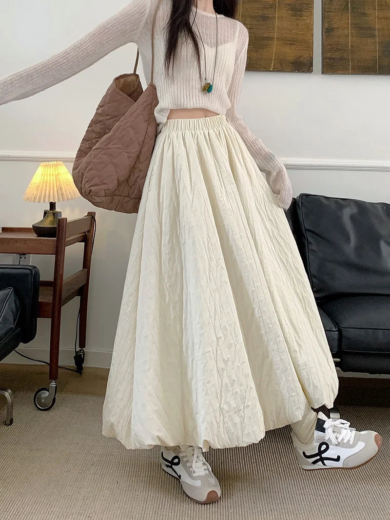 High Quality Cotton-padded Bud Skirts Women  Fall Winter Pocket Long Skirts Female Korean Fashion Apricot Streetwear Faldas 2025.