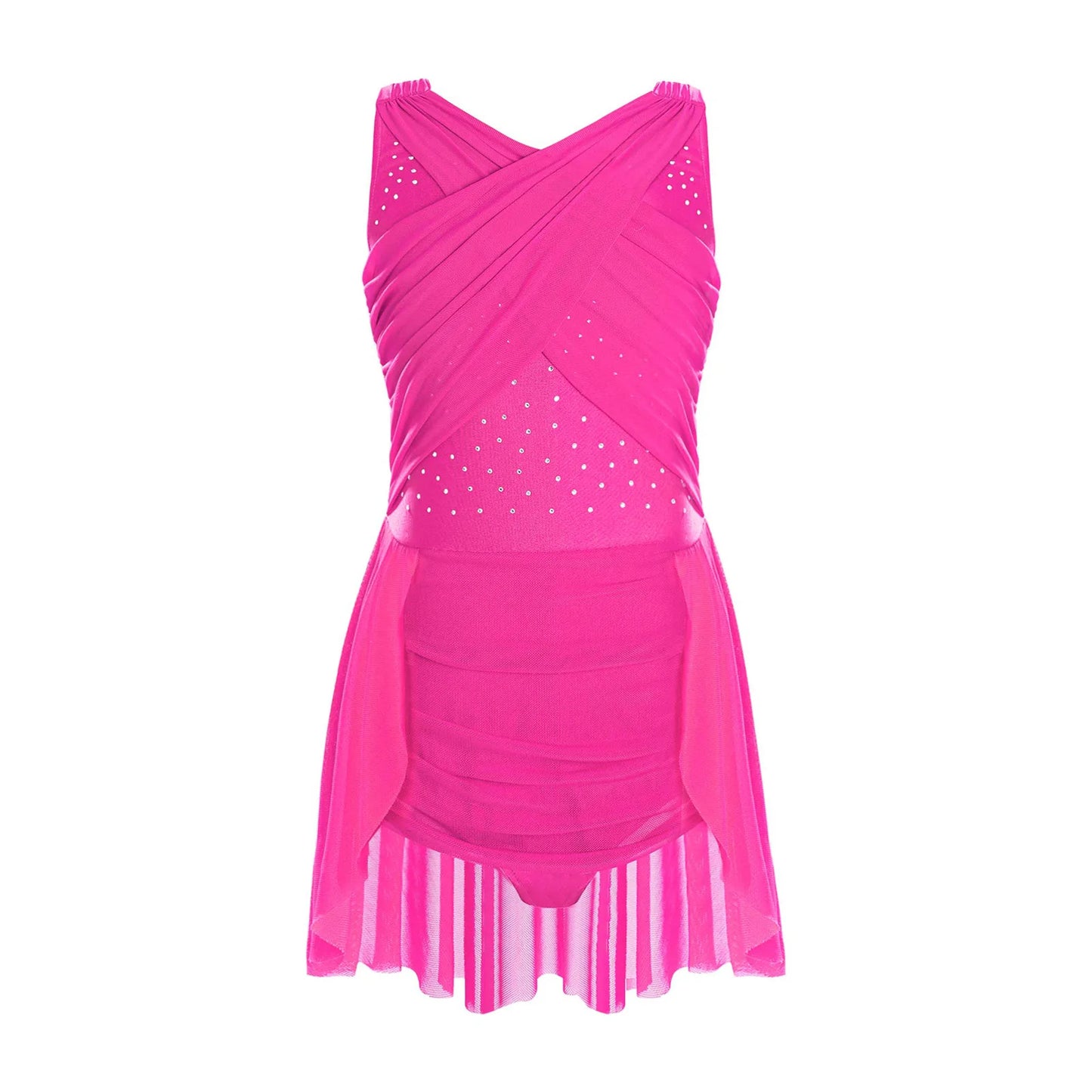 Kinder Mädchen Ärmellose Ausschnitt Strass Eiskunstlauf Trikot Kleid Lyrical Dance Gymnastik Akrobatik Leistung Kostüm