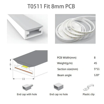 T0511/0513/0515 LED Neon Rope Tube 5050 flexible Led Strip Light Silica Gel silicone hose for WS2812 WS2815 8/10/12mm PCB Lights.