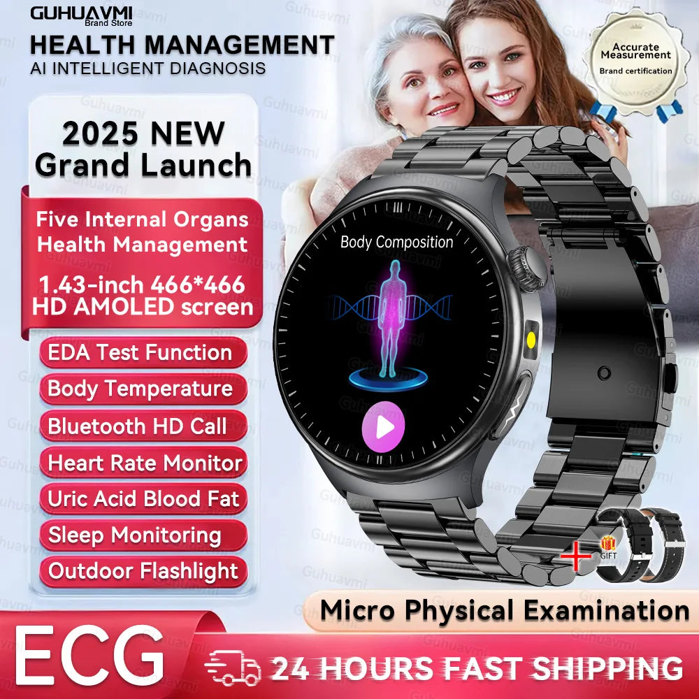 2026 New Smart Watch Men ECG+PPG Blood Lipids Uric Acid Blood Pressure Bluetooth Call 1.43'' Sapphire Smartwatch Remote Nursing