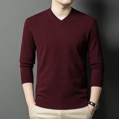 New Sweatwear Men's V Neck Basic Solid Color Sweaters Round Neck Elastic Pullovers Warm Autumn Knitted Oversized Sweater Men