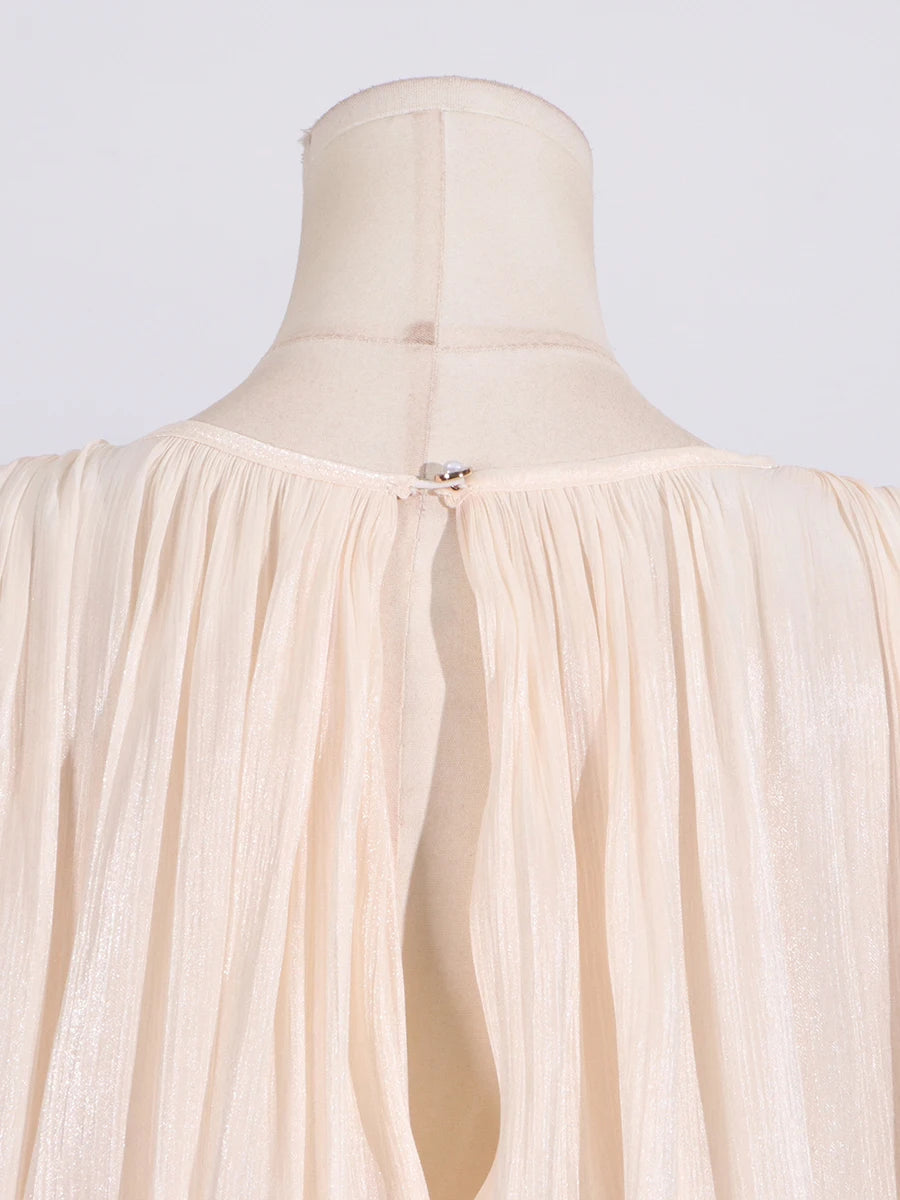 GALCAUR Solide Lose Splicd Lace Up Kleider Für Frauen V-ausschnitt Mit Langen Ärmeln Patchwork Rüschen Tunika Kleider Weibliche Mode Neue