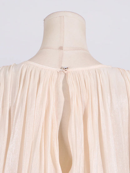 GALCAUR Solide Lose Splicd Lace Up Kleider Für Frauen V-ausschnitt Mit Langen Ärmeln Patchwork Rüschen Tunika Kleider Weibliche Mode Neue