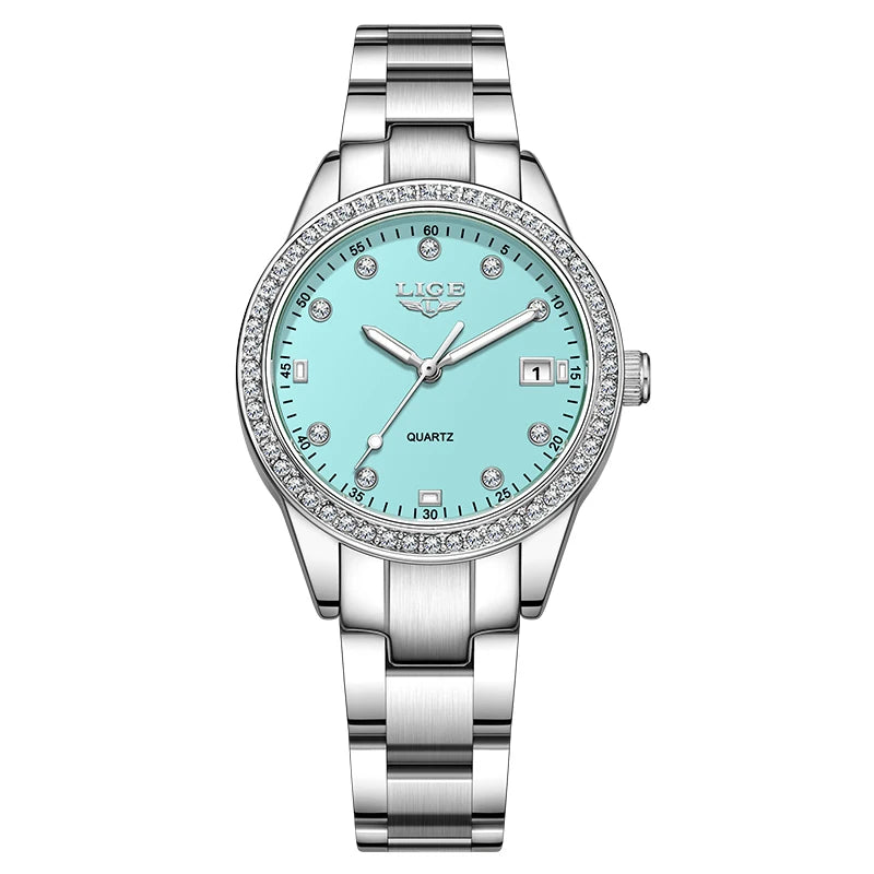 LIGE 2025 Diamond Women's Watch Fashion Elegant Quartz Wristwatches Waterproof Steel Strap Watch For Ladies Gifts Reloj Mujer