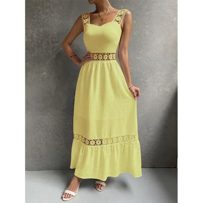 Weiße Lange Kleid Frauen Sommer Sexy Sleeveless Backless Maxi Kleider Damen Elegante Hohle Heraus Spitze Kleid Boho Sommerkleid Vestidos