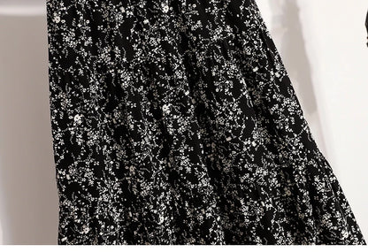 2025 Vintage Draped Elegant Chinese Style Women's Half-length Skirts Autumn Floral Pleated A- Line Skirt With Lining