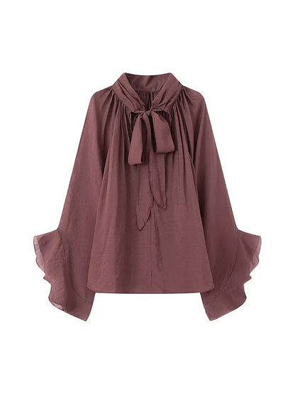 NLZGMSJ Bow DecorationLoose Long Sleeved Blouses For Women New Fashion Ruffle Edge Shirts and Blouses Woman Top.