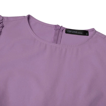 ZANZEA Elegantes Damen-Plisseekleid, edel, gesmokte Bündchen, langärmelig, O-Ausschnitt, Fit und Flare, lang, Vestidos, Pendeln, solide Party-Roben.