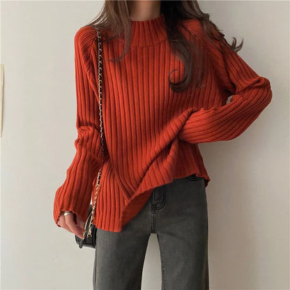 Rollkragen Gestrickte Pullover Frauen Herbst Winter Mode Lose Lange Hülse Alle Spiel Pullover Pullover Solide Büro Dame Jumper