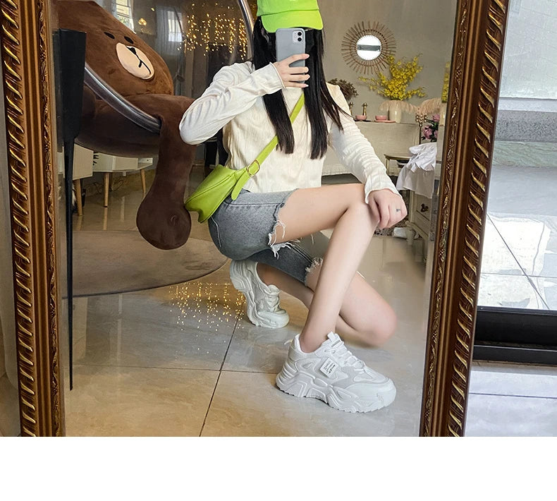 Chunky Platform Sneakers for Women Autumn New Fashion Thick Sole Vulcanized Shoes Woman Casual Non Slip Breathable Sports Shoes.