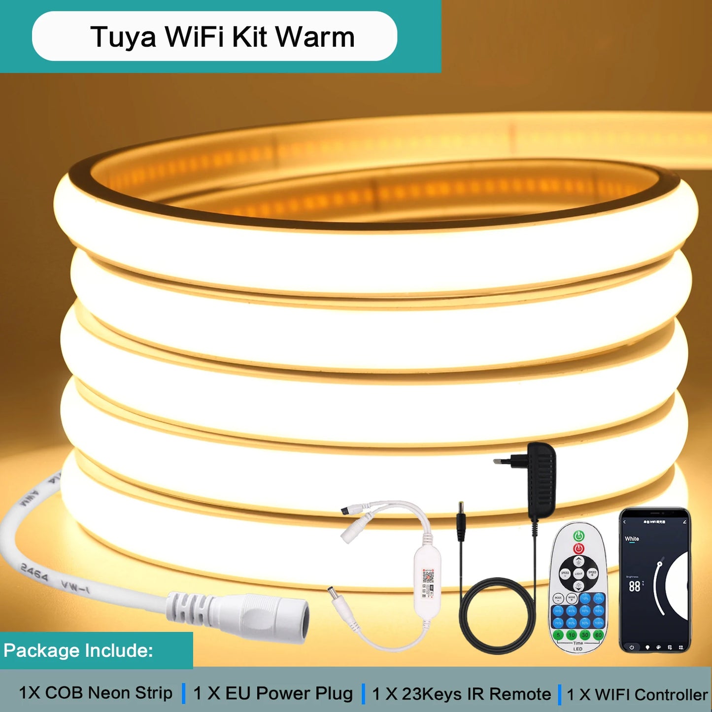 12V 24V Tuya Smart WiFi COB Neon Strip Waterproof 0.5M 5M 10M 20M 320LED/M Flexible LED Tube Tape for Kitchen Cabinet Room Decor