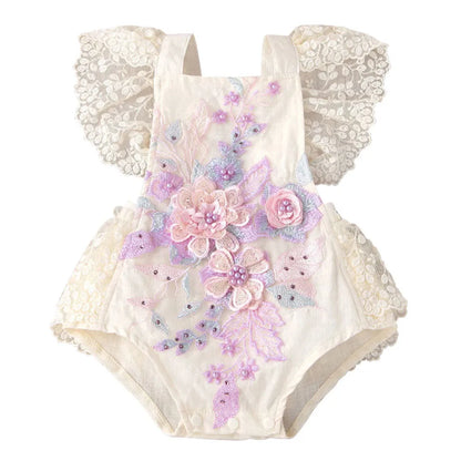 Sommer Baby Kleidung Kleinkind Junge Mädchen Floral Applikationen Body Kleinkind Kinder Rüschen Spitze Strampler Baby Einteiliges 0-24 monate.