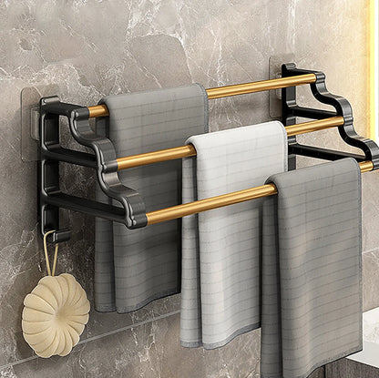 Handtuchhalter mit drei Stangen, selbstklebender, stanzfreier Handtuchhalter mit Haken, platzsparender Handtuch-Aufbewahrungsregal für Badezimmer