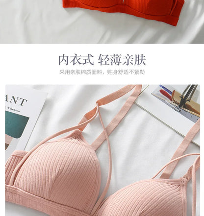Sexy Women Bra Wire Free Brassiere Push Up Lingerie French Triangle Cup Bra Underwear Thread Top Female Intimates Bralette.