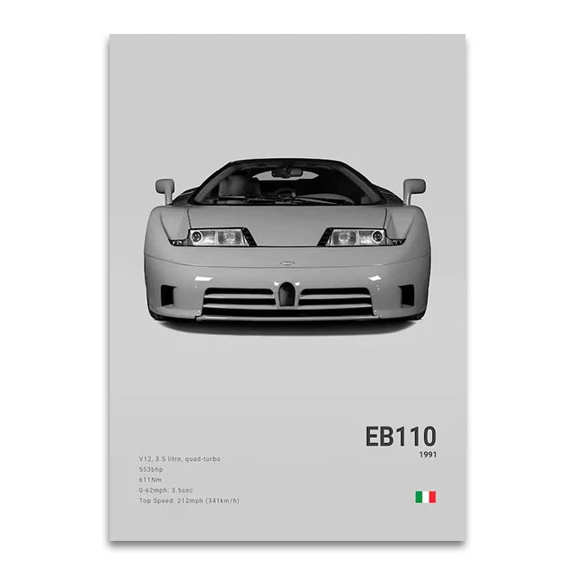 CHIRON EB110 Canvas Wall Art Print Poster DIVO Sports Car Decoration Painting Modern Home Decoration Painting Car Lover Gift