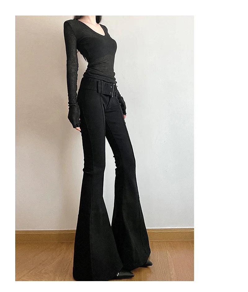 2025 Y2k Retro Emo 2000s Women's Black Flare Pants Streetwear Fashion Trousers Harajuku Wide Yoga Pants 90s Aesthetic Clothes.