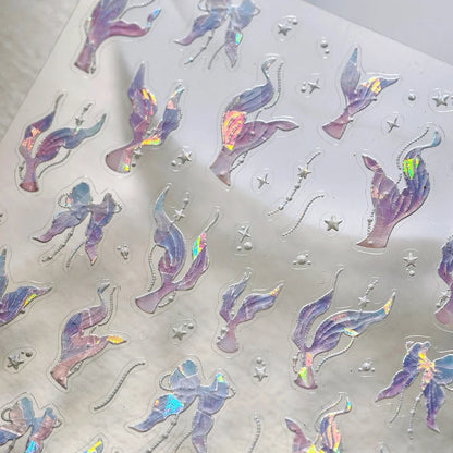 Ocean Theme 5D Nail Sticker Summer Beach Seashells Starfish Conch Scallop Shell Coral Self Adhesive Decoration Manicure Decal