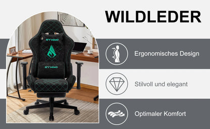 Symino Gaming-Stuhl mit Fußstütze, PC-Stuhl im Racing-Stuhl-Design, Vintage-PU-Leder, ergonomischer Bürostuhl
