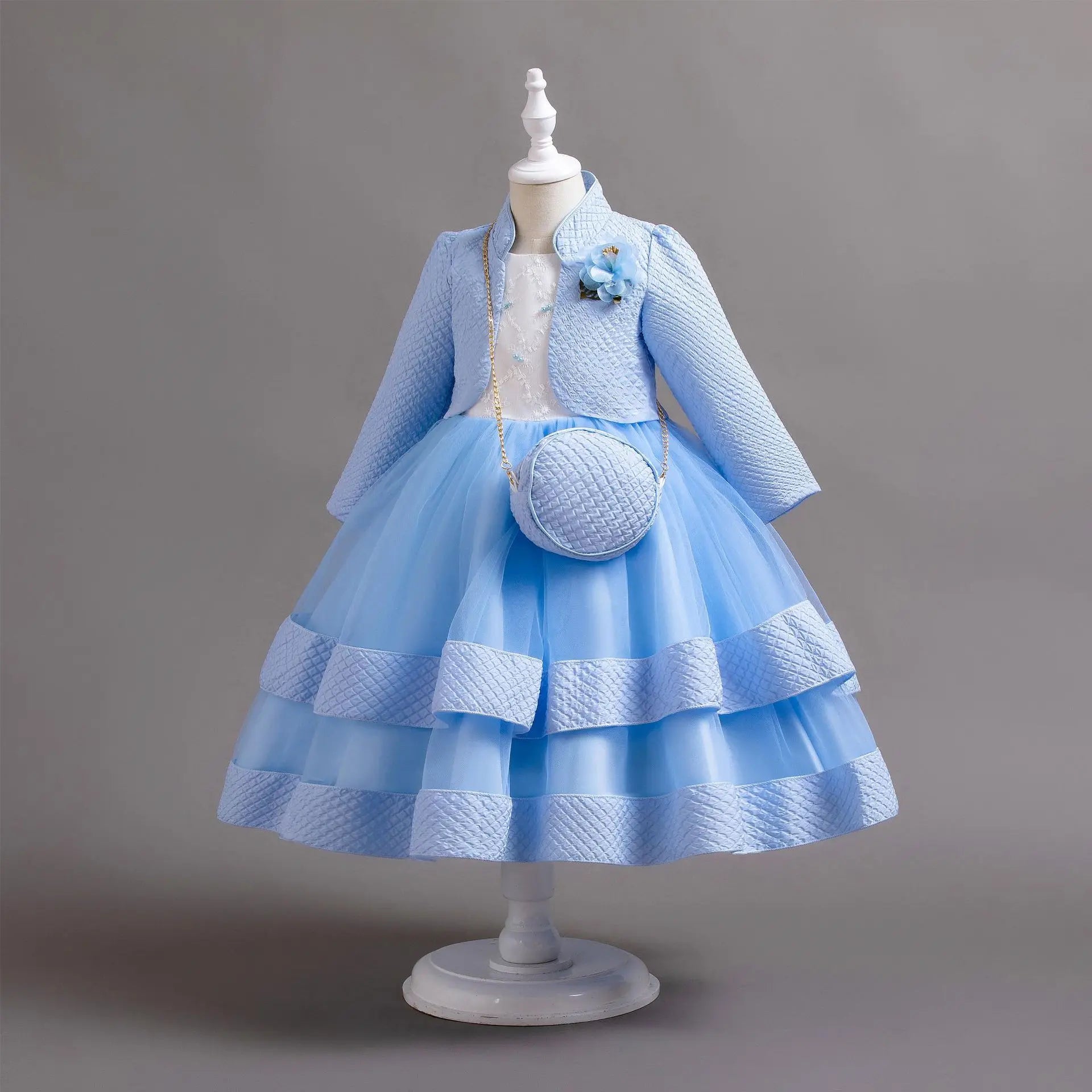 Neues Herbst/Winter Langarm-Partykleid, elegantes Mädchen-Stickerei, Weihnachts-Performance-Kleid, Geschenktüte für Kinder im Alter von 3–11 Jahren.