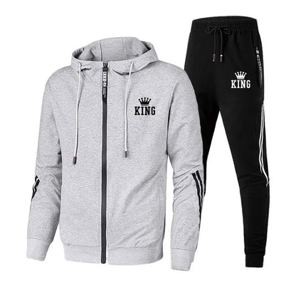 High Quality Men's Tracksuit Zipper Hooded Sweatshirt+Slim Sweatpants Set Casual Jacket Coat Jogging Clothing Fashion Print Suit.