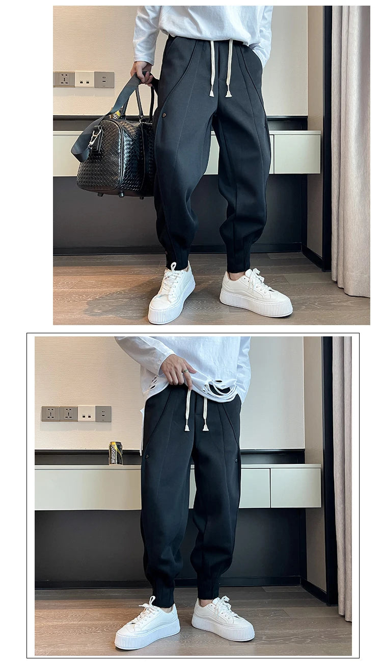 Spring Autumn Casual Joker Harlan Pants Sports Bundle Leg Waist Pants Streetwear Fashion Men Black White Grey Elastic Trousers