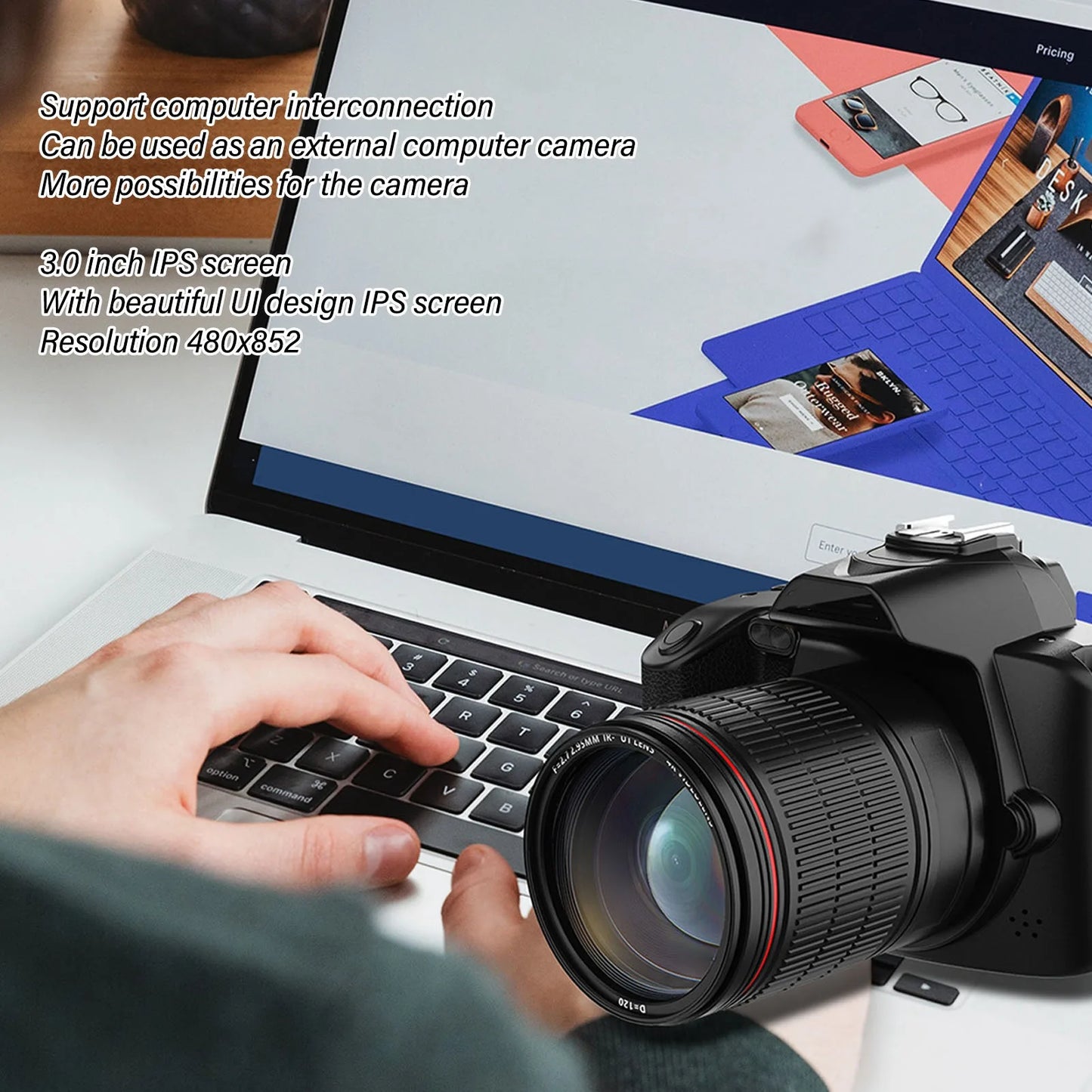 3 Inch IPS Digital Camera 4K 64MP Color Display 16X Digital Zoom HD Vlogging Digital Camera for Photography Video.