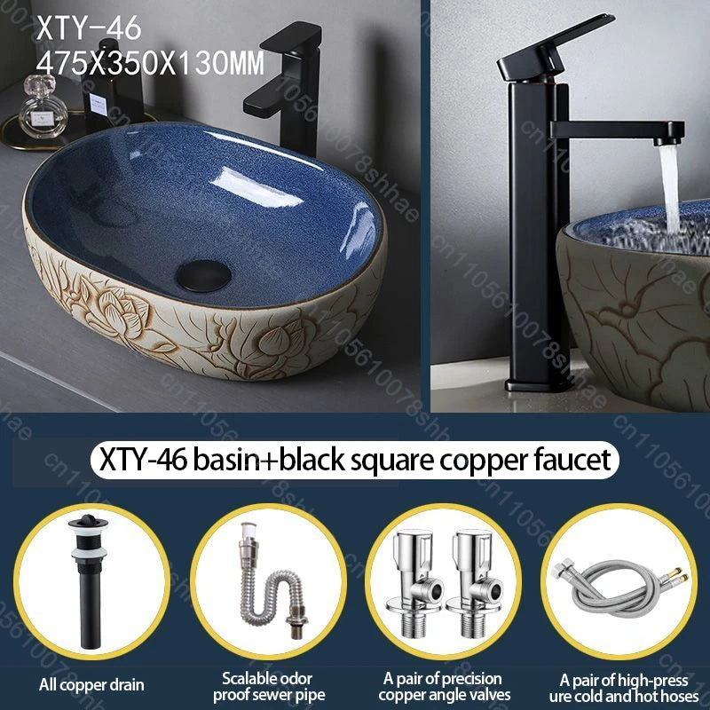 Retro Keramik Badezimmer Waschbecken Arbeitsplatte Waschbecken Künstlerische Eitelkeit Schüssel für Zuhause Keramik Gefäß Waschbecken Theke Waschschüssel Vintage