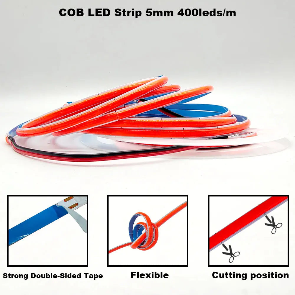 12V 24V COB LED Streifen 5mm/8mm PCB 400/480LEDs/m Flexible Rot/Grün/Blau/Rosa/Eisblau/Gelb Led Streifen Für Wohnkultur LED Lichter.