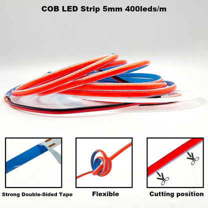12V 24V COB LED Streifen 5mm/8mm PCB 400/480LEDs/m Flexible Rot/Grün/Blau/Rosa/Eisblau/Gelb Led Streifen Für Wohnkultur LED Lichter.
