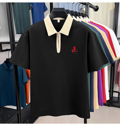 Designer brand fashion short sleeve polo shirt men luxury pony embroidery breathable summer color blocked high-end Paul T-shirt