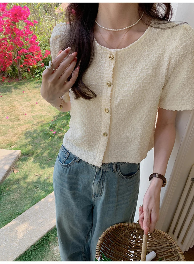 New Summer Short Sleeve O-Neck Women Shirt Sweet White Shirt Blouse Women Tops 2025 Blouses Shirts Blusas Para Mujer Blusa XL183.