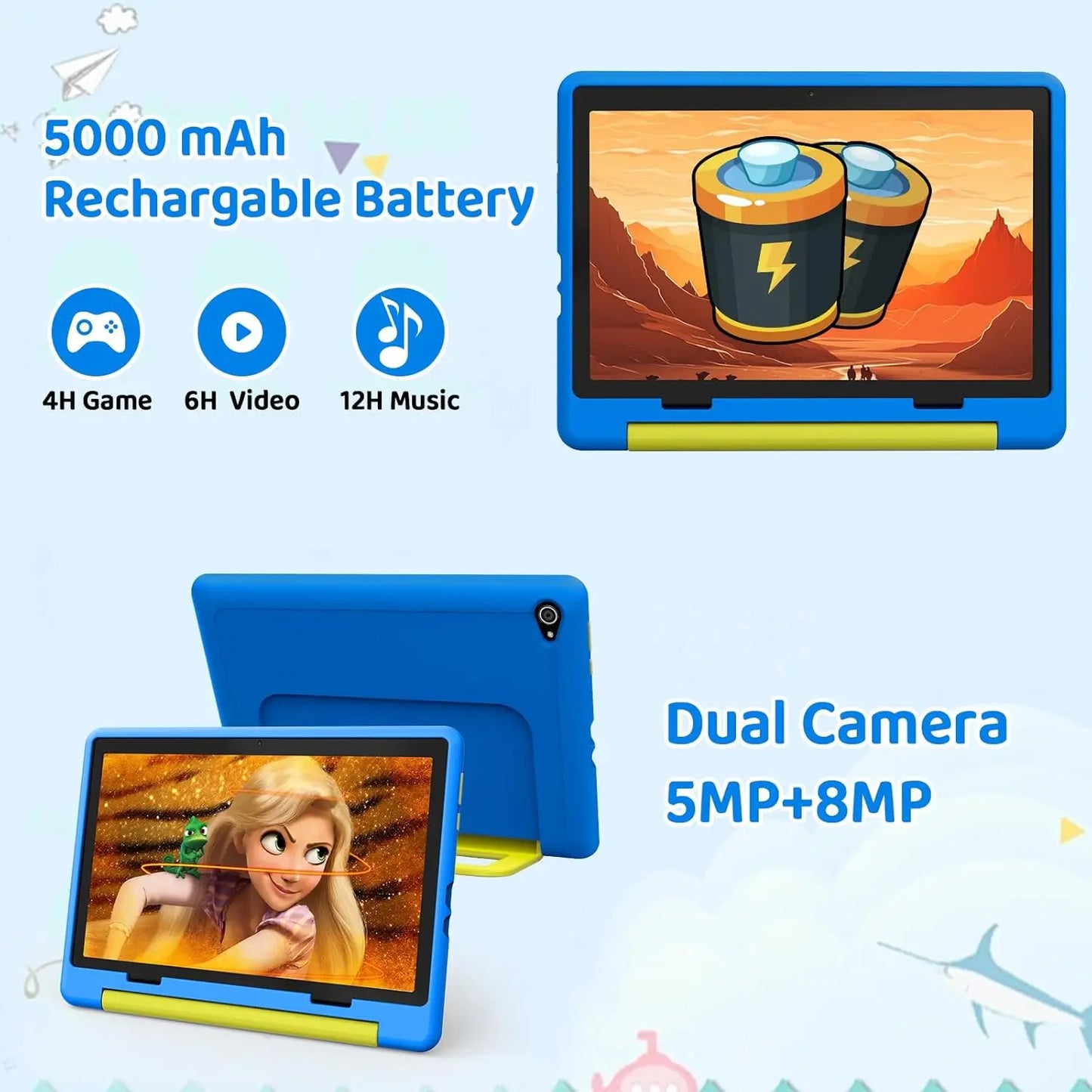 URAO 10 Inch Cartoon Pattern Kids Tablet Android Octa-Core 8GB RAM 64GB ROM Learning Education Games Tablets Children's Gifts.