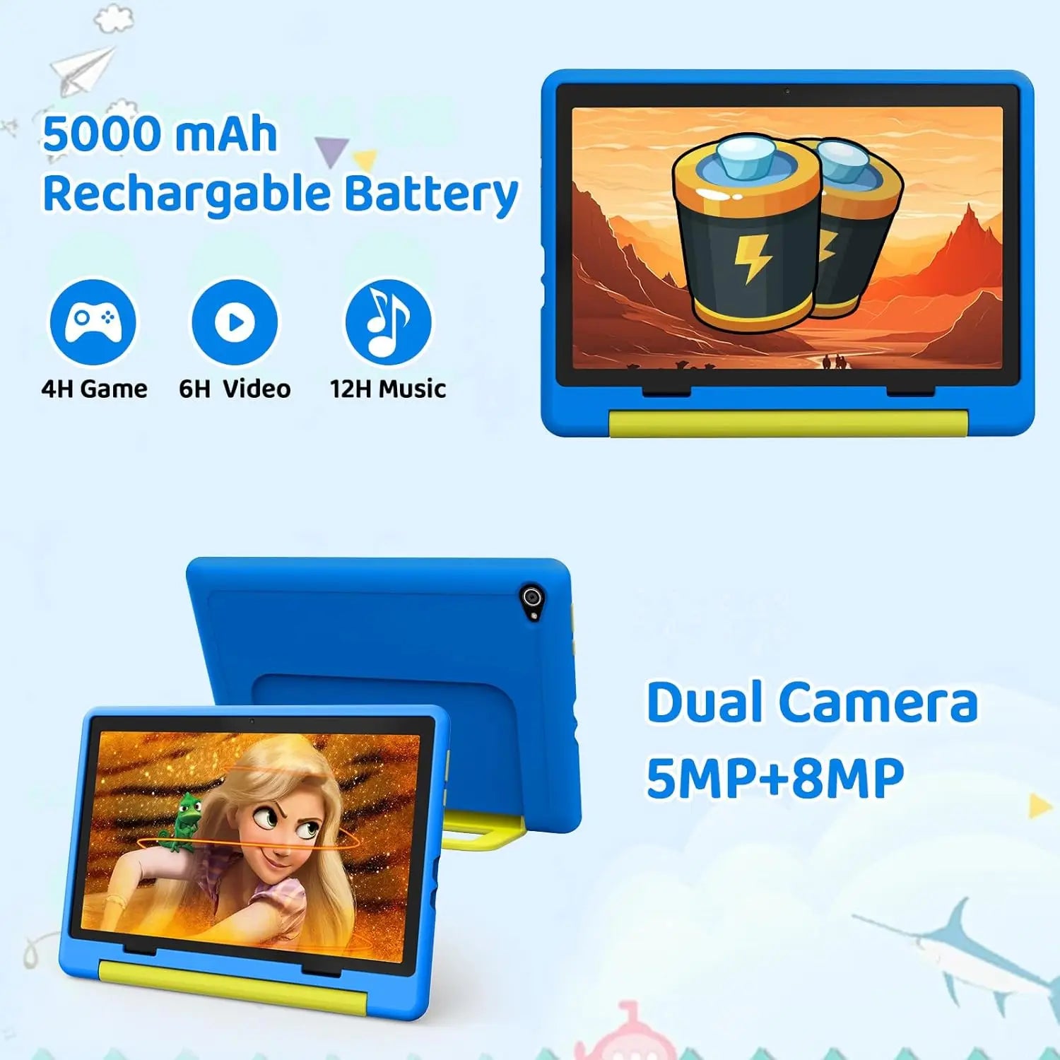 URAO 10 Inch Cartoon Pattern Kids Tablet Android Octa-Core 8GB RAM 64GB ROM Learning Education Games Tablets Children's Gifts.