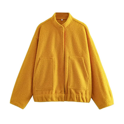 TRZA Frauen Mode Mit Taschen Übergroßen Bomber Jacke Mantel Vintage Langarm Druckknopf Weibliche Oberbekleidung Chic Tops.