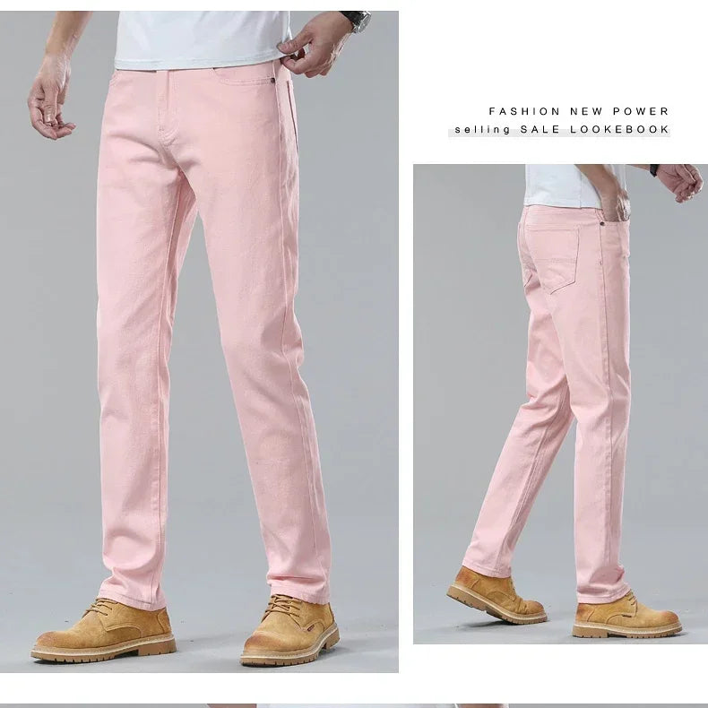 98% Cotton 4 Colors Stretchy Jeans Men's Mid-waist Straight Pencil Denim Trousers Brand Clothing Personality Fashion Male Pants.