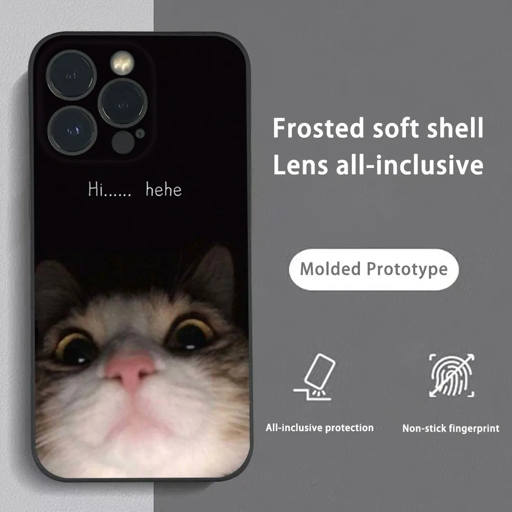 Pet Cat Funny memes Phone Case For iPhone 16 15 14 13 Pro Max Plus Mini Frosted Soft Shell Funda.