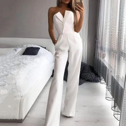 Summer Long Rompers Women Jumpsuit Elegant Strapless Summer Sleeveless Wide Leg Club Party Outfits Work 2024 White Overalls.