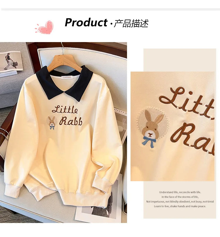 175kg plus size Damen büste Herbst lose Revers Sweatshirt Langarm lässig Top schwarz Aprikose 6xl 7xl 8xl 9xl 10xl 11xl.