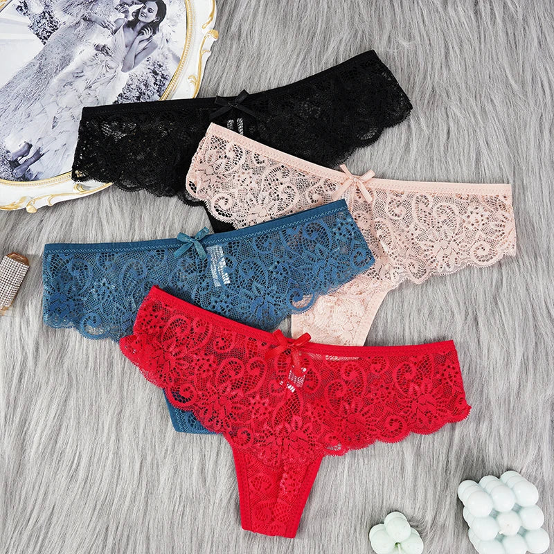 Sexy Lace Thong Women Low Waist Panties Transparent Underwear Hollow Out Female Lingerie Elasticity Comfortable Underpants.