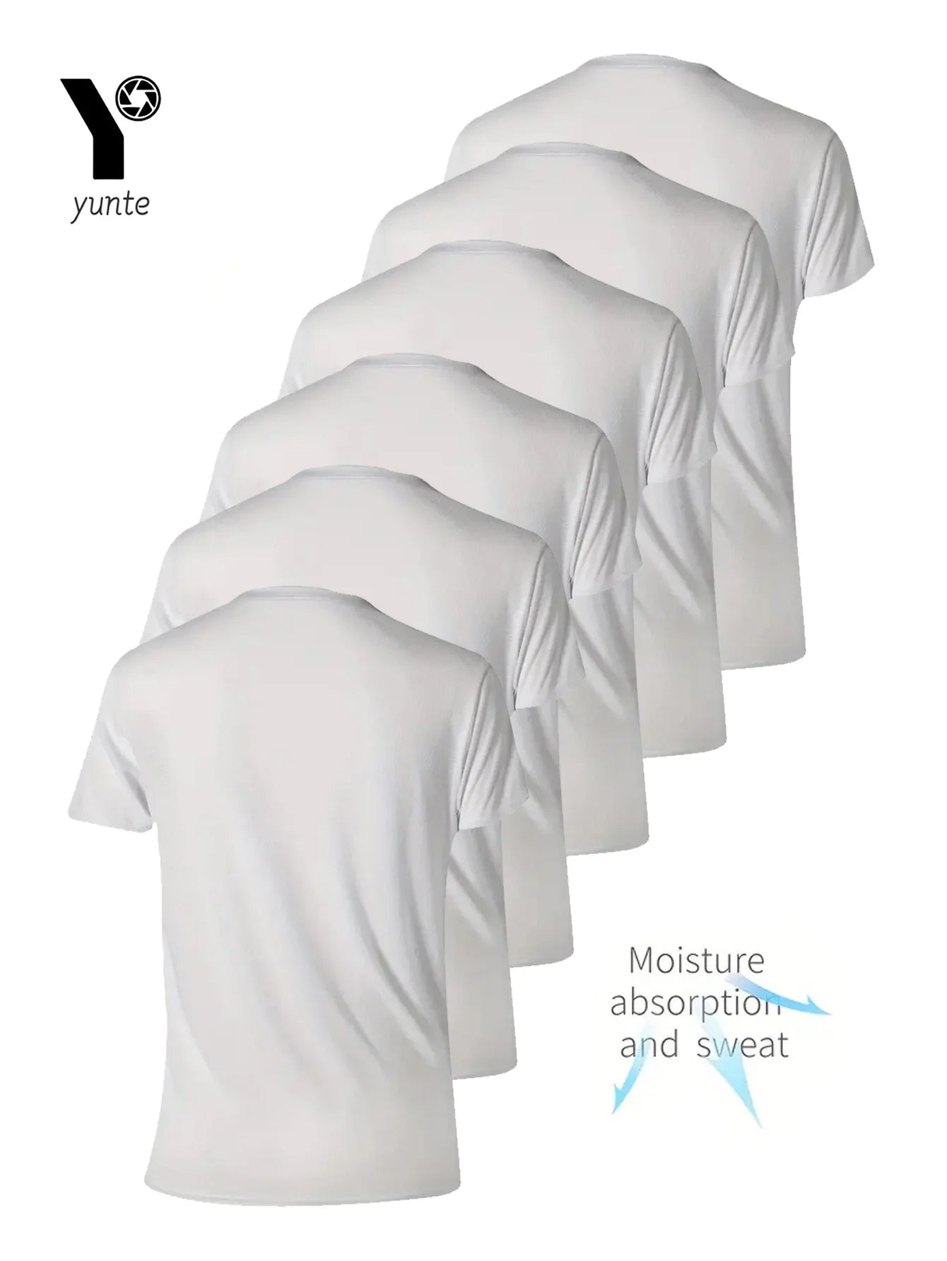 Round Neck T-Shirt 6-Piece White Ultra-Light Men's Quick-Drying Breathable Sweat-Absorbent Shirt Suitable for Fitness Gym and Ru.