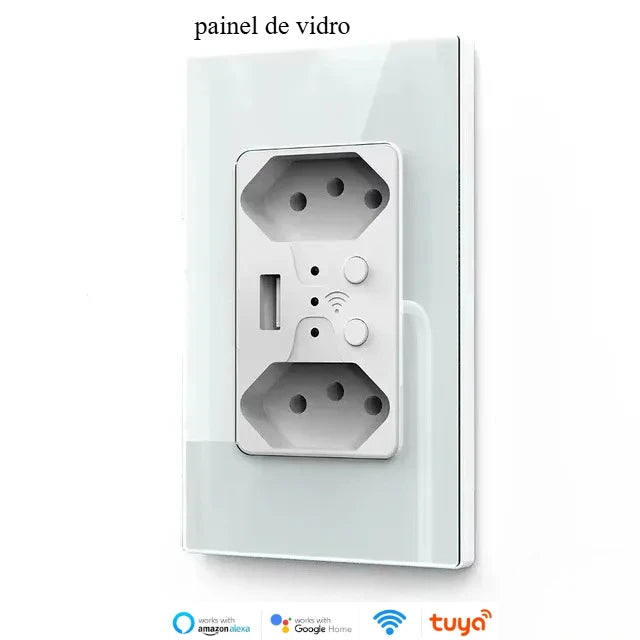 Melery Brasilien WiFi Smart Leben Dual Wand Steckdose Tuya Elektrische Stecker Outlet PC/Glas Touch Panel Alexa Dot Google hause Assistent.