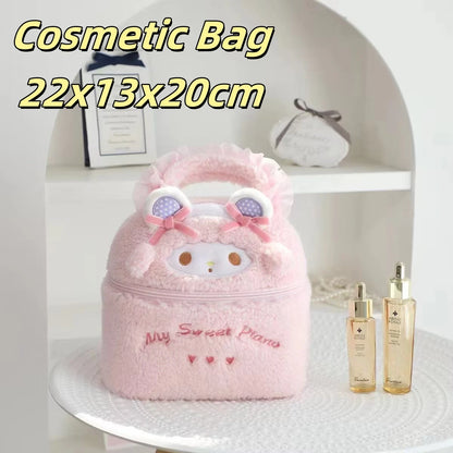 Cute My Melody Sweet Piano Cosmetic Bag Lovely Pink Drawstring Bag Kawaii Jewel Case Japanese Style Plush Bag Gifts Girl