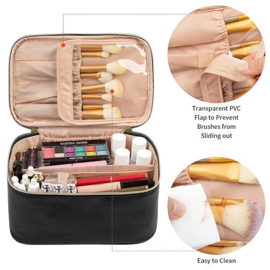 Makeup Bag Portable Cosmetic Bag Large Capacity Travel Makeup Case Organizer Black For Women Toiletry Bag for Girls Traveling.
