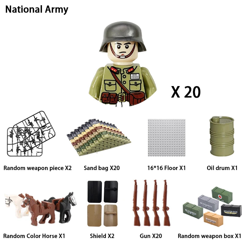 WWII Infantry Military Soldier War National Army Mini Gun Weapon Models Building Blocks Building Blocks Toys for Kids