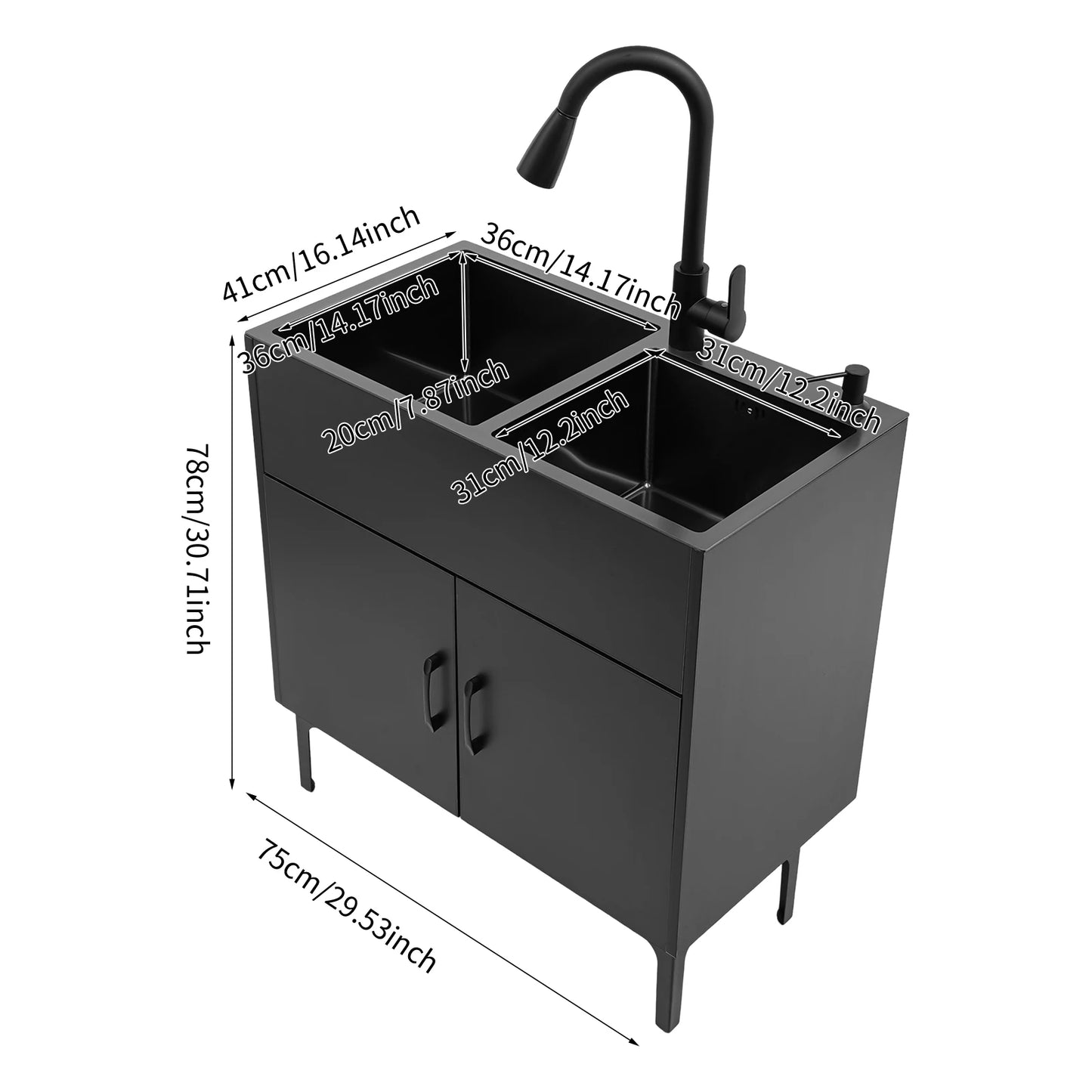 Wäschewaschbecken aus Edelstahl 201, Wäschewaschbecken mit ausziehbarem Wasserhahn, Waschbecken mit Schrank für Küchen, Restaurants, Dessertgeschäfte