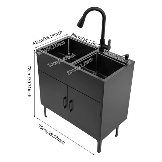 Wäschewaschbecken aus Edelstahl 201, Wäschewaschbecken mit ausziehbarem Wasserhahn, Waschbecken mit Schrank für Küchen, Restaurants, Dessertgeschäfte