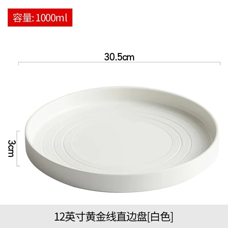 High end white ceramic steak brushed tableware, ceramic salad pasta plate dinner set plates and dishes ceramic plate sushi plate.