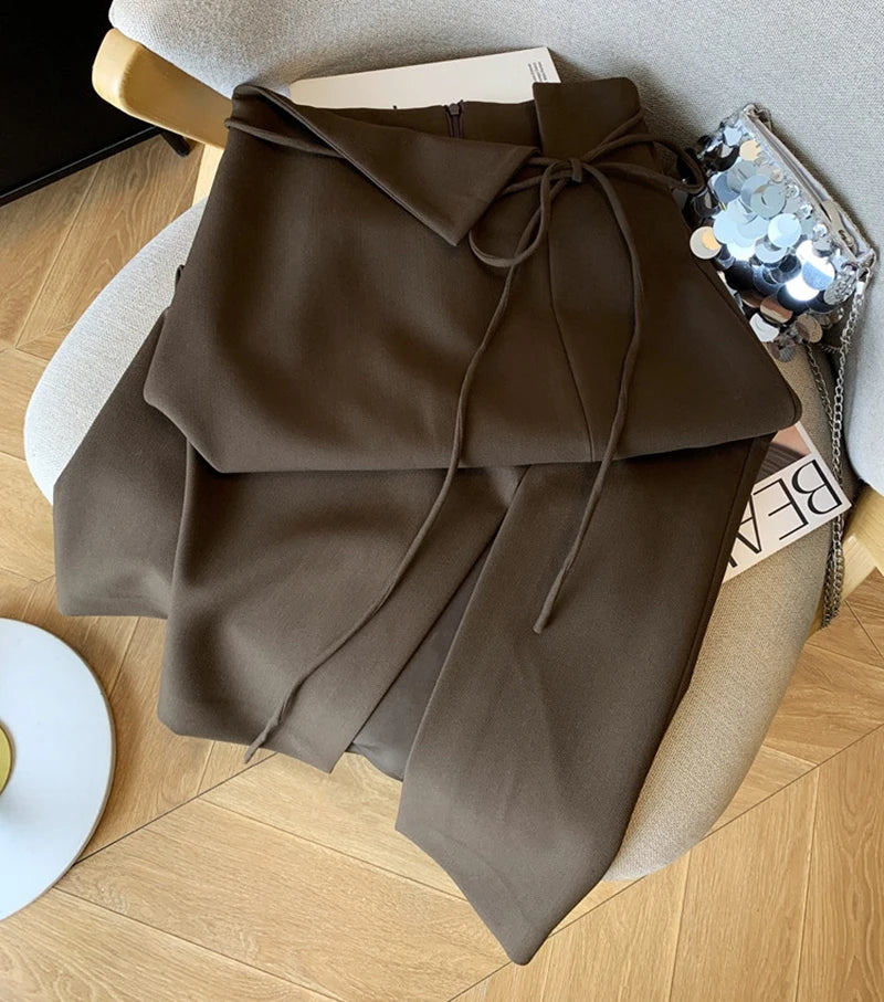 Elegant Slit Midi Skirt Women Fashion Black Bandage Split Suit Skirts  Office Ladies Korean Casual A Line Streetwear Skirt New.