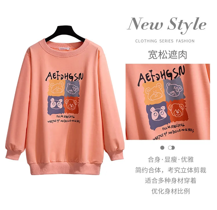 175Kg Plus Größe frauen Fehlschlag 170 Frühling Herbst Neue Lose Rundhals Cartoon Sweatshirt 6XL 7XL 8XL 9XL 10XL 11XL 6 Farben.